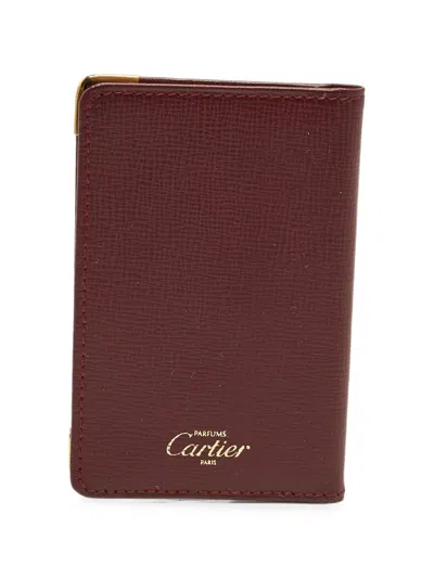 Pre-owned Cartier Must De  Burgundy Leather Card Case With Leather Key Ring In Red