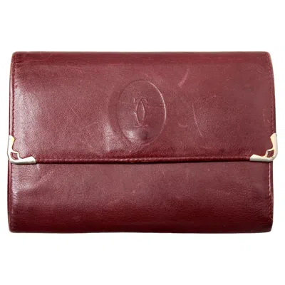 Pre-owned Cartier Must De  Burgundy Trifold Leather Wallet Circa 1980s In Red