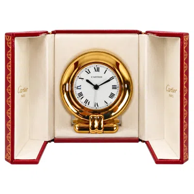 Pre-owned Cartier Must De  Colis�e Gold Plate Travel Desk Clock *free Import Fees To Usa**