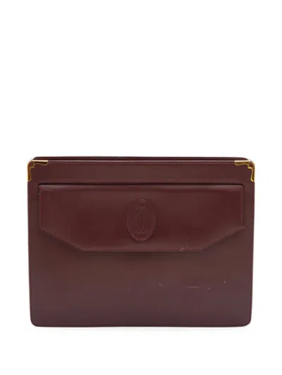 Pre-owned Cartier Must De  Leather Clutch Bag In Red