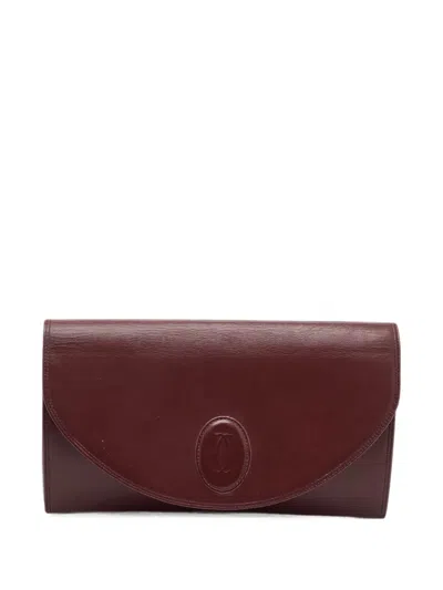 Pre-owned Cartier Must De  Oval Emblem Clutch Bag In Red