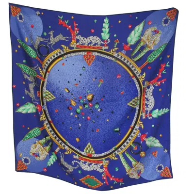 Pre-owned Cartier Must De  Paris Leopard Blue Silk Scarf