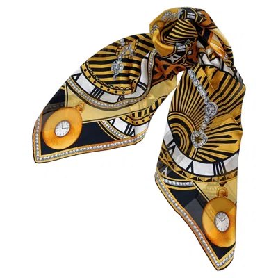 Pre-owned Cartier Must De  Silk Scarf Featuring A Vintage 1990s Watch Pattern In Brown