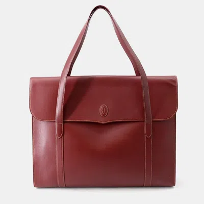 Pre-owned Cartier Must Line Tote Bordeaux Leather In Red