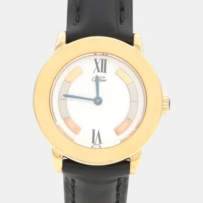 Pre-owned Cartier Must W1009143 Quartz Gold Plated Silver Womens Wristwatch 27.5 Mm In White
