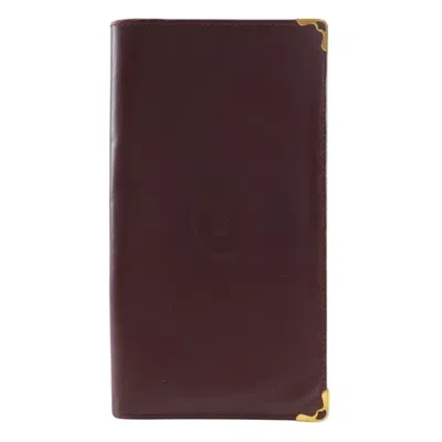 Pre-owned Cartier Must Wine Red Leather Long Bill Wallet (bi-fold) () In Burgundy