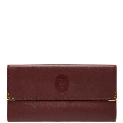 Pre-owned Cartier Must Wine Red Leather Long Wallet (bi-fold) () In Burgundy