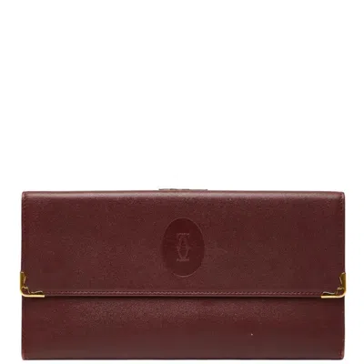 Pre-owned Cartier Must Wine Red Leather Long Wallet (bi-fold) ()