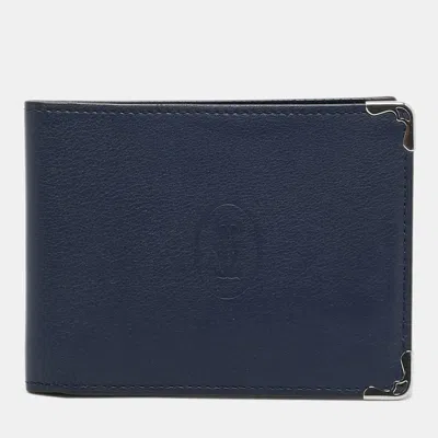 Pre-owned Cartier Navy Blue Leather 6cc Bifold Wallet