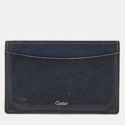Pre-owned Cartier Navy Blue Leather Card Holder
