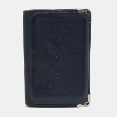 Pre-owned Cartier Navy Blue Leather Card Holder