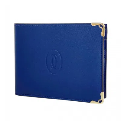 Pre-owned Cartier Navy Leather Bill Wallet (bi-fold) () In Blue
