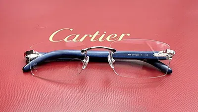 Pre-owned Cartier New!  Blue Wood Silver Glasses Ct00520