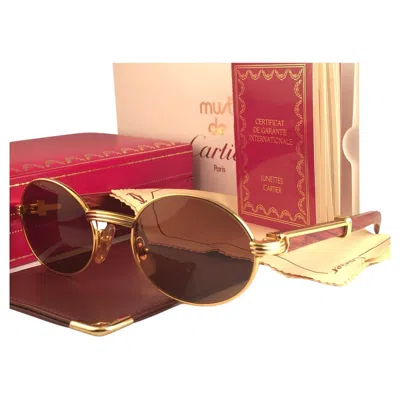 Pre-owned Cartier New  Giverny Gold & Wood 51/20 Full Set Brown Lens France Sunglasses
