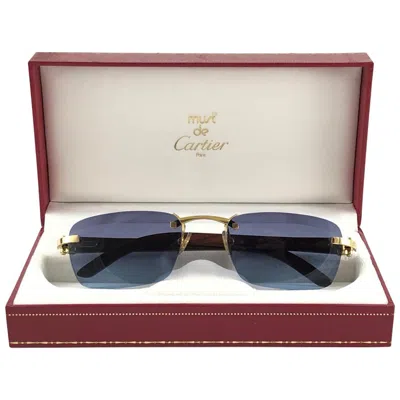 Pre-owned Cartier New  Rimless C Decor Classic Precious Wood Full Set France Sunglasses In Gray