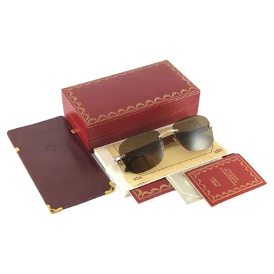 Pre-owned Cartier New  Rimless C Decor Monogram Precious Wood Full Set France Sunglasses In Brown