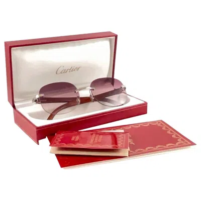 Pre-owned Cartier New  Rimless C Decor Platine Precious Wood Full Set France Sunglasses In Pink