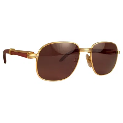 Pre-owned Cartier New  Wood Monceau Gold & Wood 55mm Brown Lenses France Sunglasses