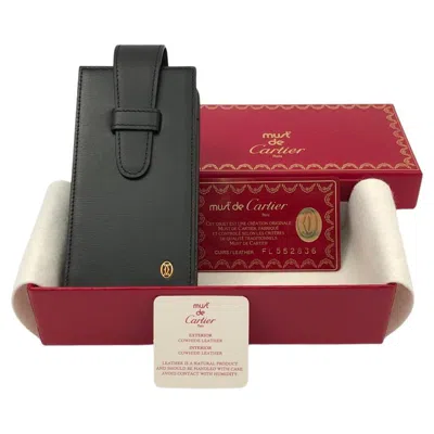 Pre-owned Cartier New Vintage  Etui Sunglasses Case Gold & Genuine Black Leather