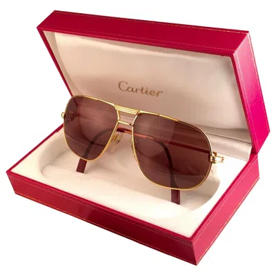 Pre-owned Cartier New Vintage  Tank 62mm Large Vendome Gold Frame Sunglasses, 1988