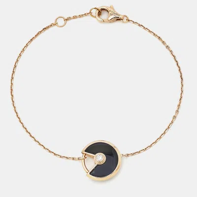 Pre-owned Cartier Onyx Diamond 18k Rose Gold Xs Model Bracelet