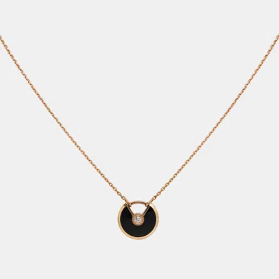 Pre-owned Cartier Onyx Diamond 18k Rose Gold Xs Model Necklaces