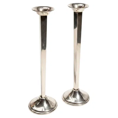Pre-owned Cartier Pair Of Weighted Sterling Silver Bud Vases, Height 5 3/8" In Multi