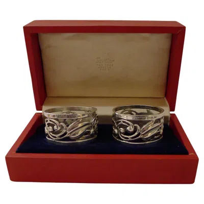 Pre-owned Cartier Pair Rare  Solid / Sterling Silver Napkin Rings - Original Box In Brown