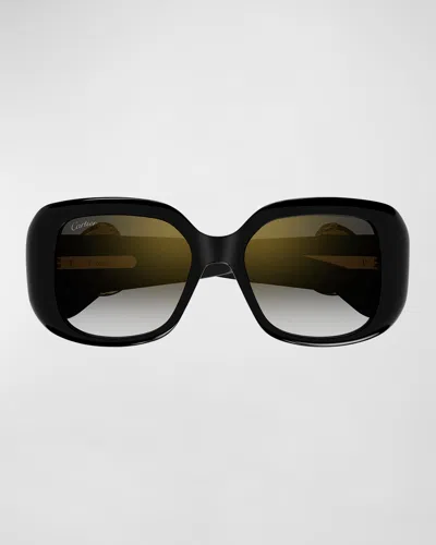Cartier Panther-c Acetate Square Sunglasses In Black