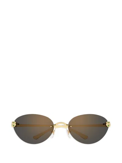 Cartier Panther-detail Oval Sunglasses In Green