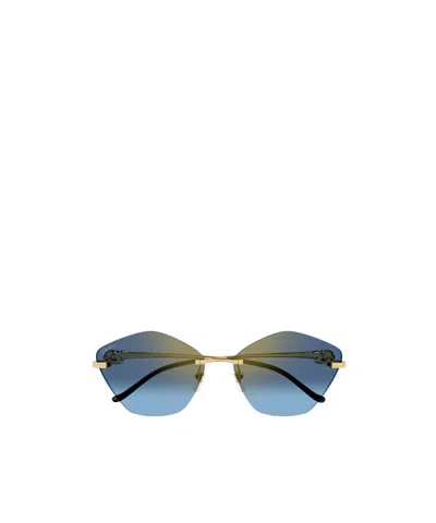 Cartier Panther Logo Geometric-frame Sunglasses In Blue