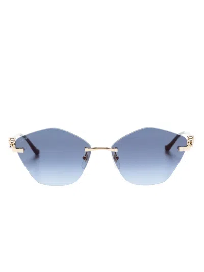 Cartier Panther Logo Geometric-frame Sunglasses In Gold
