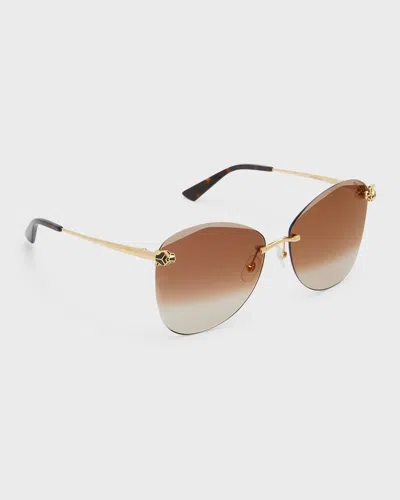 Cartier Panther Metal Butterfly Sunglasses In Brown