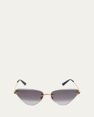 Cartier Panther Metal Cat-eye Sunglasses In Smooth Golden Finish