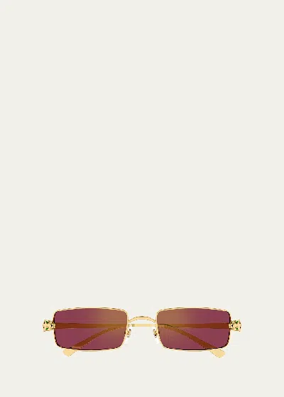 Cartier Panther Metal Rectangle Sunglasses In Gold