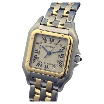 Pre-owned Cartier Panther Mid Size 2 Row Gold And Steel Quartz Wrist Watch In Multi