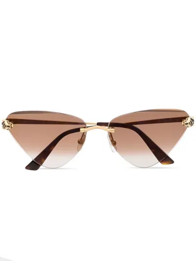 Cartier Panther-plaque Cat-eye Sunglasses In 金色