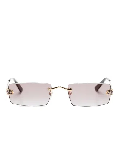 Cartier Panther Rectangle-frame Sunglasses In Gold