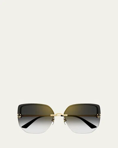 Cartier Panther Rimless Metal Alloy Butterfly Sunglasses In Smooth Golden Finish