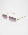 Cartier Panther Rimless Rectangle Metal Sunglasses In Dark Gold