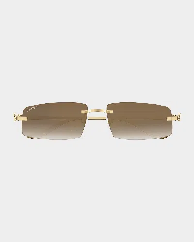 Cartier Panther Rimless Rectangle Metal Sunglasses In Gold