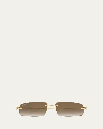Cartier Panther Rimless Rectangle Metal Sunglasses In Gold