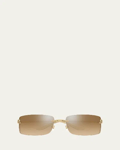 Cartier Panther Rimless Rectangle Metal Sunglasses In Gold/brown Gradient
