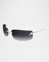 Cartier Panther Rimless Rectangle Metal Sunglasses In Smooth Platinum Finish