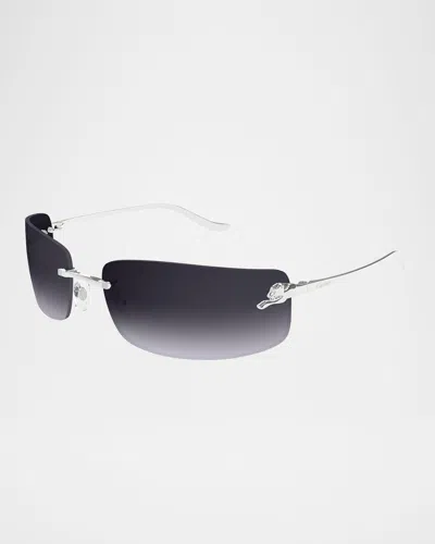 Cartier Panther Rimless Rectangle Metal Sunglasses In Brown