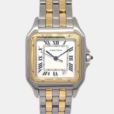Pre-owned Cartier Panthere 187949 Silver Stainless Steel 18k Yellow Gold Quartz Women's Wristwatch 27mm In White