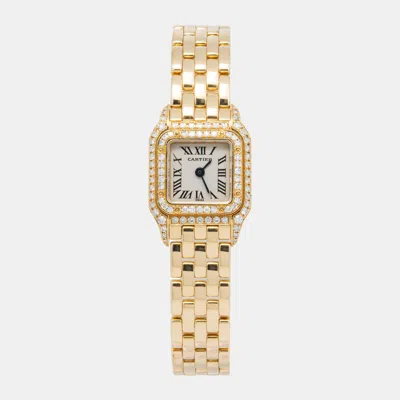 Pre-owned Cartier Panthere 2360 Quartz Cream 18k Yellow Gold Women's Wristwatch 17 Mm In White