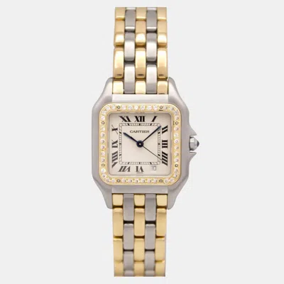 Pre-owned Cartier Customised Ivory 50ct Diamond Stainless Steel Panthere 183949 Quartz Women's Wristwatch 27mm In Cream