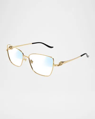 Cartier Panthere Blue Light Blocking Rimless Metal Glasses In Smooth Golden Finish