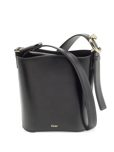 Pre-owned Cartier Panthère C Leather Mini Bucket Bag In Black